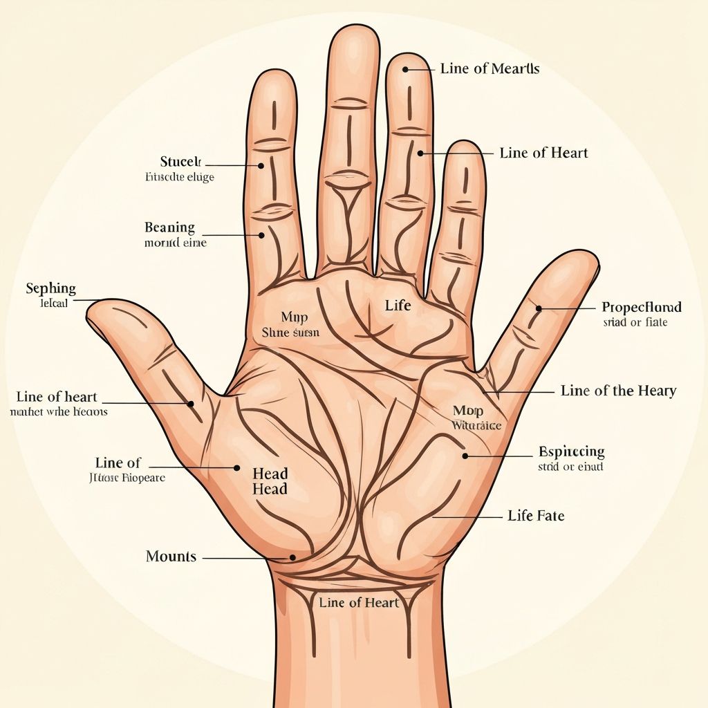 Palm reading diagram with labeled lines