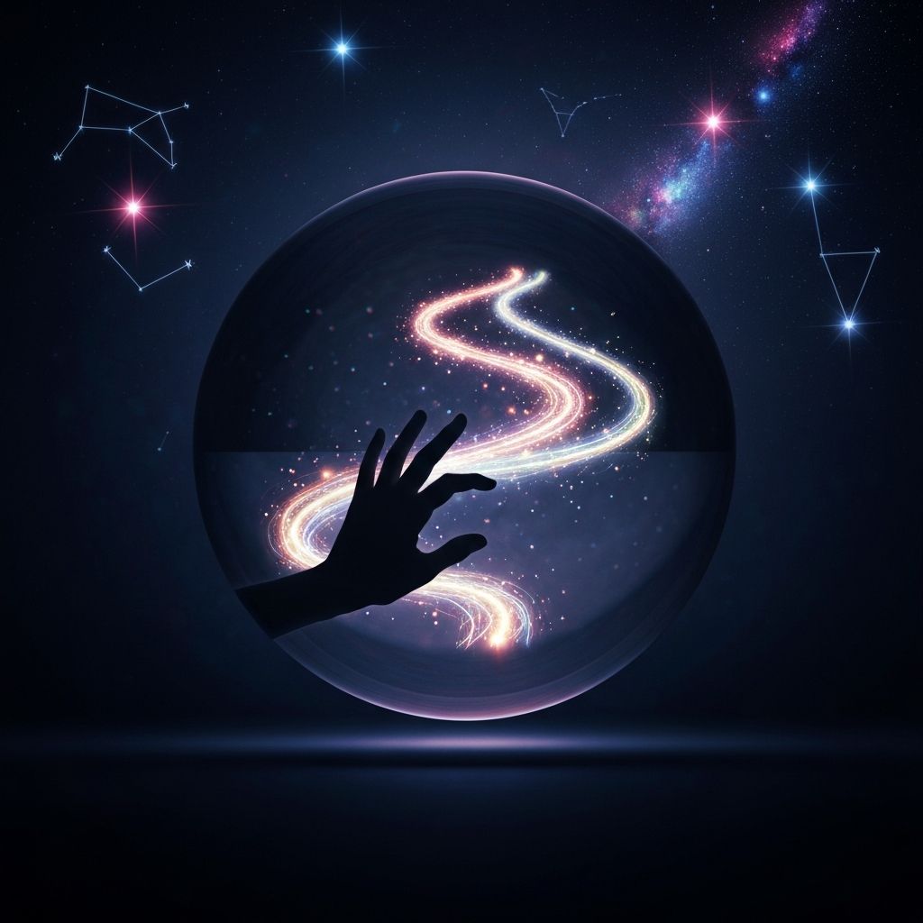 Crystal ball revealing future palm pathways